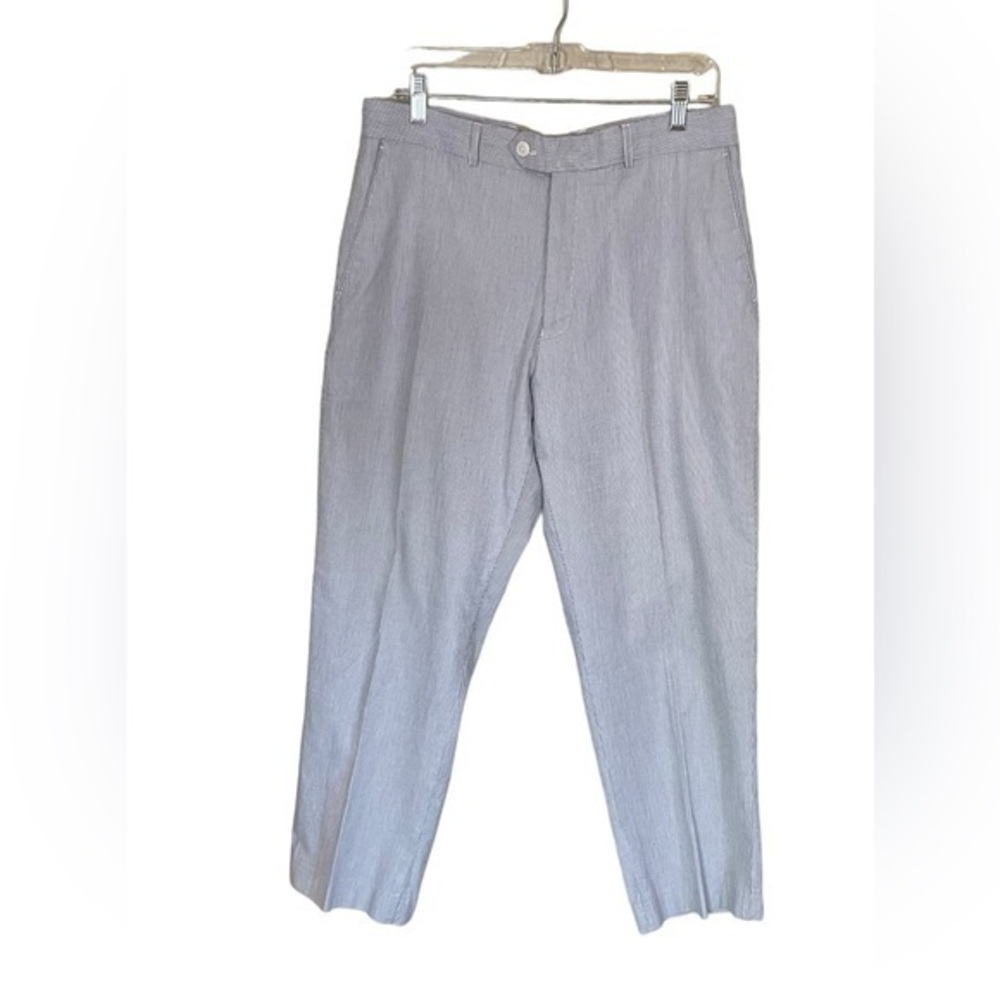 Alan Flusser Blue and White Striped Seersucker Pants 100% Cotton Size 34/30‎